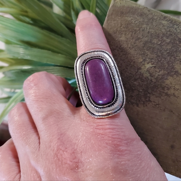 Purple Stone Silver Tone Stretch Band  💥3 for $24💥 - Picture 14 of 15